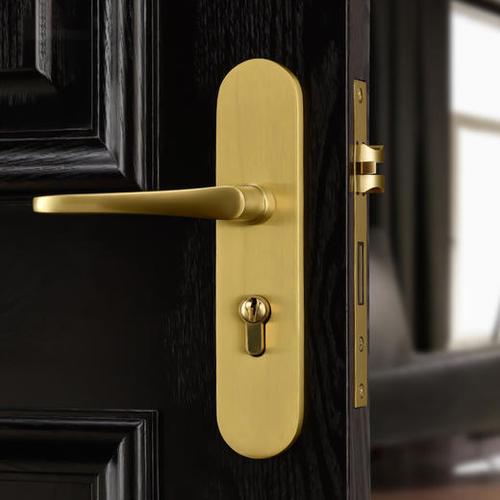 黑色室内卧室房间实木门锁纯铜静音房门把手现代简约家装门锁 商品图2